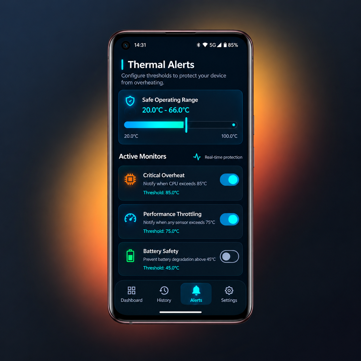 ThermaMetric smart thermal alert configuration screen
